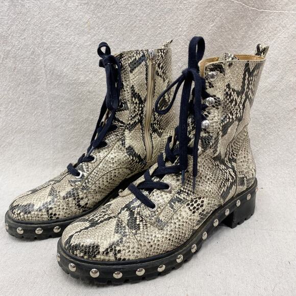 SCHUTZ Andrea Snakeskin Studded Combat Lace Up and Zip Boot Size 9.5 - Picture 1 of 16